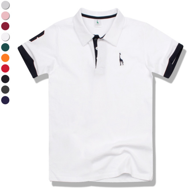 오마보이 남성용 기린 슬리브 배색 반팔 카라 티셔츠