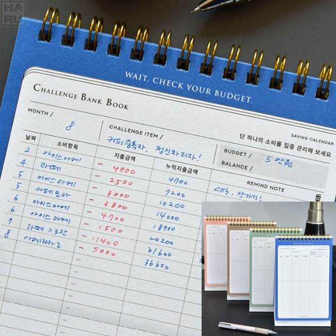 탁상형 스탠딩 가계부 쓰기편한 신혼부부 차계부 수기 캐쉬북 사업자 간편장부 입출금장부 커플가계부 재테크방법 1억모으기 간편가계부, 그린