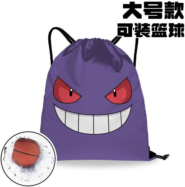 鬼滅之刃 航海王 灌籃高手 皮卡丘 束口袋 運動背包, 1個, 耿鬼大臉雙面一樣圖案