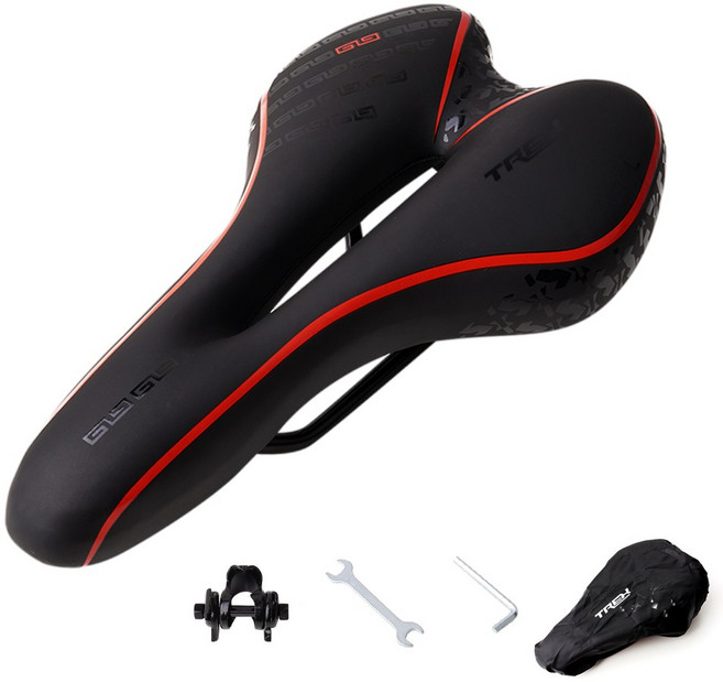 T렉스 프리미엄 듀얼 쿠션 젤 무통증 자전거 안장, 레드, 1세트