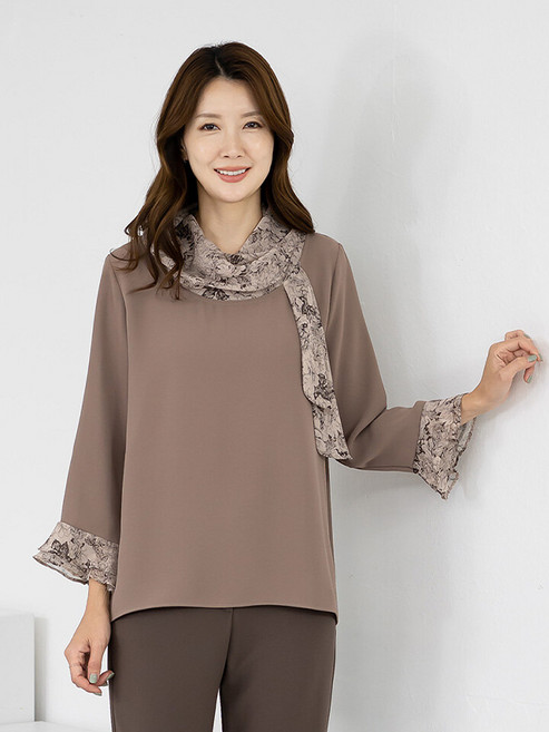 모슬린 엄마옷 쉬폰 스카프 터틀 블라우스 510FGH042 마담/중년여성/빅사이즈/50대/60대