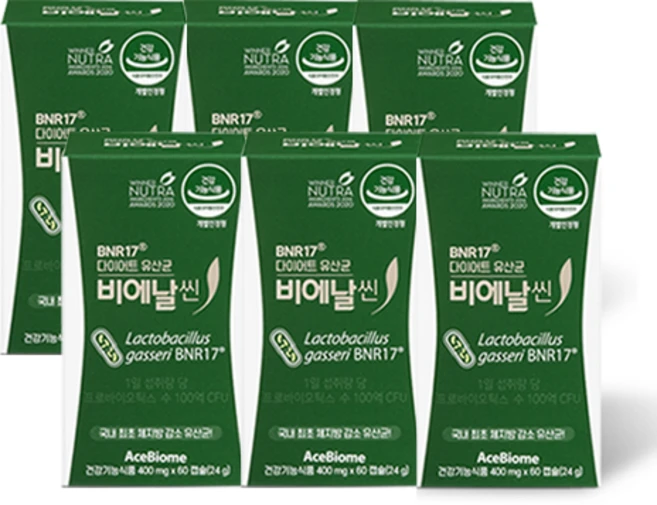 다이어트 유산균 비에날씬 400mg x 60캡슐 6개 // AO, 60정 - 쿠팡