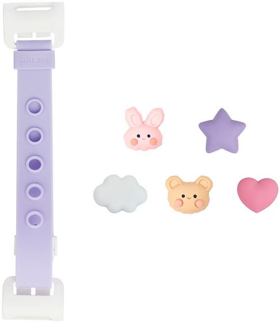 윌비 클립온 소프트 미니 (파츠 5개 세트) - 스마트폰 갤럭시 아이폰 이북 미니 태블릿 실리콘 핸드폰 스트랩 핑거 그립 핸드 홀더 손잡이, 소프트 미니 (퍼플) + 토끼 곰 세트, 1개