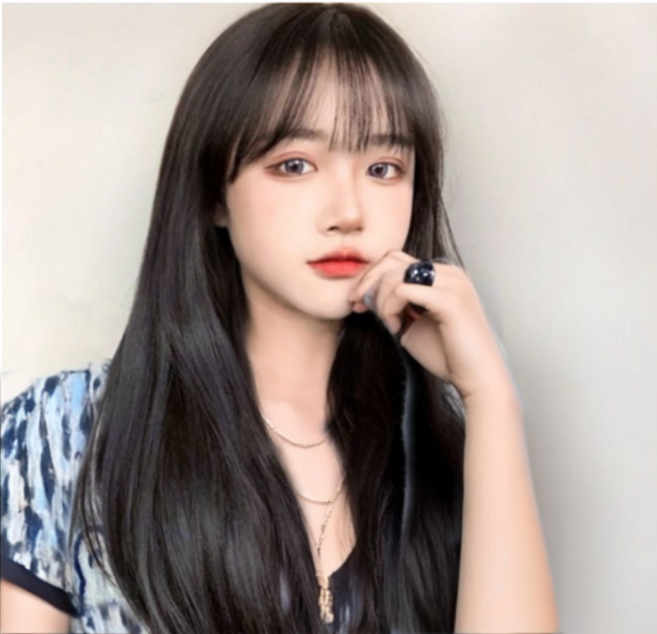 앤시오 긴머리 여성 가발 통가발 + 가발망 포함, 1개, 블랙