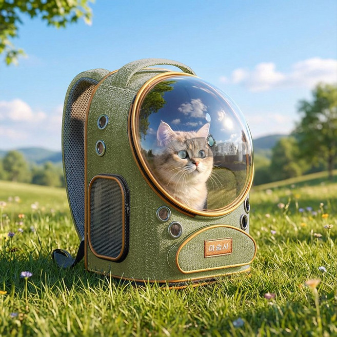 마술사 대용량 우주선 반려동물 이동가방 3면통풍, 1개, 그린