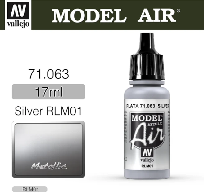 바예호 수성 아크릴 Vallejo 71063 Model Air Silver RLM01 (Metallic), 1개 - 쿠팡
