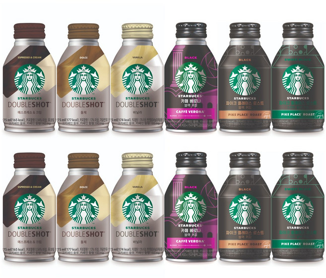 스타벅스 캔커피 6종(에스프레소앤크림+돌체+바닐라+카페베로나블랙+파이크블랙+파이크스위트블랙), 12개, 275ml