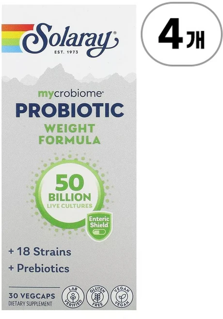 솔라레이 마이크로바이옴 프로바이오틱 웨이트 포뮬라 Solaray Mycrobiome Probiotic Weight Formula 30정, 4개 - 쿠팡