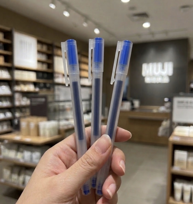 무인양품 젤 잉크 캡식 볼펜 0.38mm, 3개, 블루