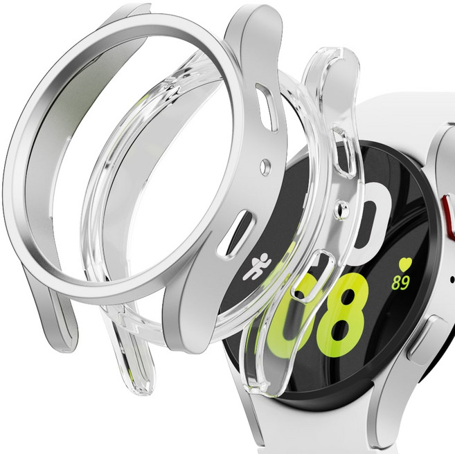 가꼬싶다 변색없는 하드커버 갤럭시 워치 케이스 2개입, 투명+실버, 2개