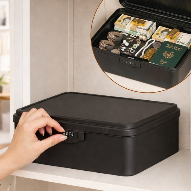 카이로스온 가정용 미니금고 비밀번호 ABS 수납함, 블랙