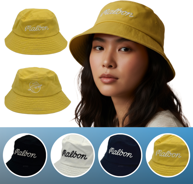 [백화점] 말본 버킷햇 베이직 레터링 벙거지 모자 + 쇼핑백, 04.옐로우
