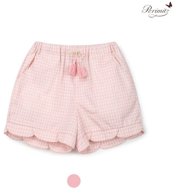 페리미츠 여아 스칼럽 체크 4부 바지(P2521P252)