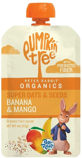 Pumpkin Tree Peter Rabbit Organics 슈퍼 귀리 & 씨앗 퓨레 스퀴즈 파우치 바나나 & 망고 118.3ml(4온스) (10팩), 바나나 및 망고 - 쿠팡