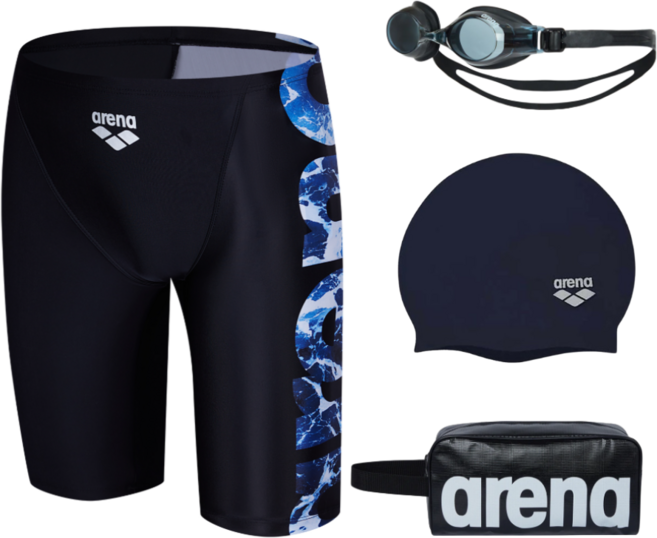 [국내정품] 아레나 빅웨이브 4부 실리콘 수모 수경 손가방 세트 / 남자 수영복 물안경 수영 모자 수영가방