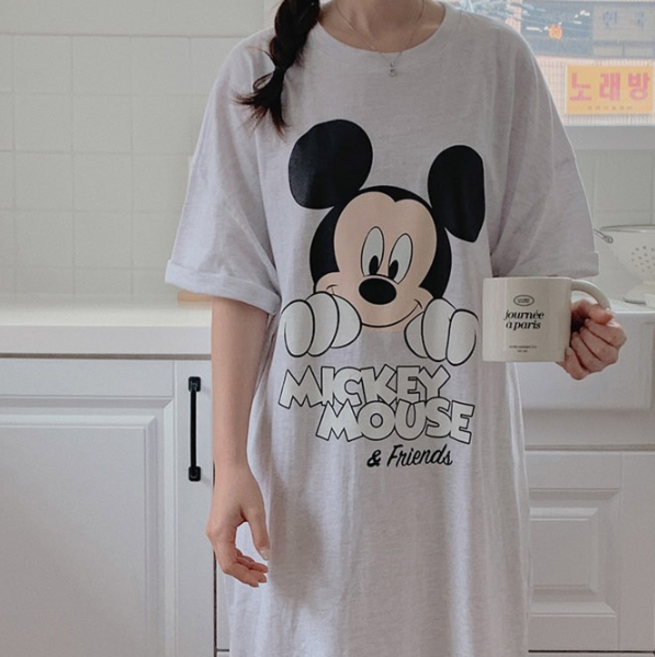 뽀솜 타임특가[오늘발송 자체제작] 디즈니 프렌즈 파자마파티 오버핏 롱원피스 빅사이즈 미키 홈웨어 6color