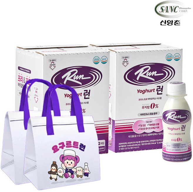 신앙촌 보냉백 2개 120ml 24병 플레인 마시는 요구르트 런 당 칼로리 다운 프로바이오틱스 유산균음료 본사직영, 24개입