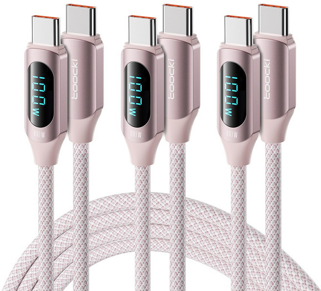 TOOCKI 알루미늄 합금으로 디스플레이 C-C 100w 고속 충전케이블, 2m, 핑크, 3개