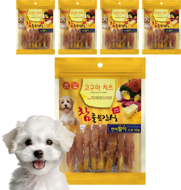 참좋은간식 고구마치즈 강아지 말랑 영양간식, 연어봉맛, 100g, 5개