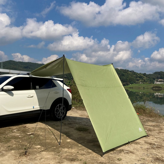 차량용어닝 승용차 SUV 흡착판 어닝 타프 사이드어닝 차박 캠핑 자동차 그늘막, 옵션3 (440x200), 그린, 흡착판 미추가