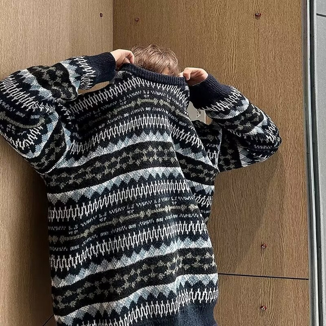 페어아일랜드 자카드 크리스마스 니트 남일 빈티지 이너웨어 겨울 니트 M5675