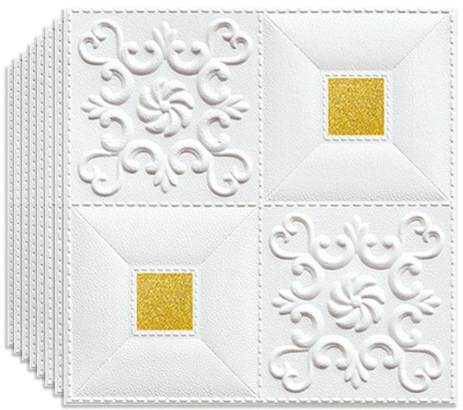 풀바른벽지 셀프 도배 접착식 폼 단열 벽지 작은 조각 3d 입체벽지 35*38.5/35*35cm, 화이트 + 골드 35*35cm, 두께 3mm [5 개], 1개