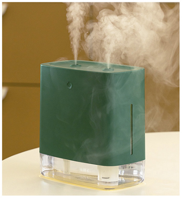 셀리브 LED 듀얼 USB 미니 가습기 1.2L 책상용 탁상용 무드등 필터4개포함, 다크그린