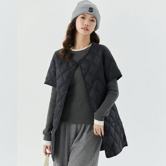 COSYEVNO 여성패딩조끼 패딩 겨울 라운드 누빔 심플 버튼 롱 조끼 점퍼 CXJmj-06