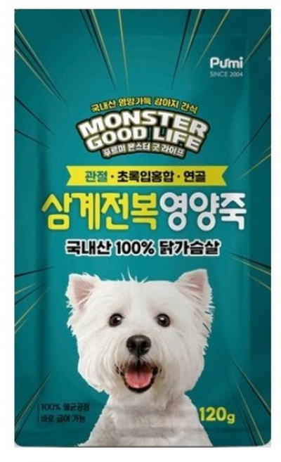 푸르미 몬스터 굿 라이프 강아지 영양죽 파우치, 삼계전복, 120g, 12개