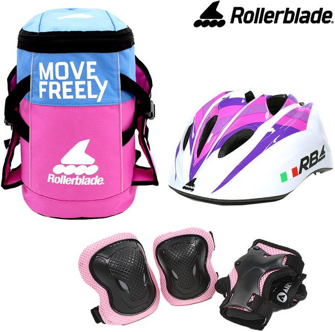 인라인 자전거 가방 헬멧 보호대 롤러블레이드 어린이 유아 보호장비 블루핑크, 가방_레드블랙/헬멧_민트, 보호대_레드S