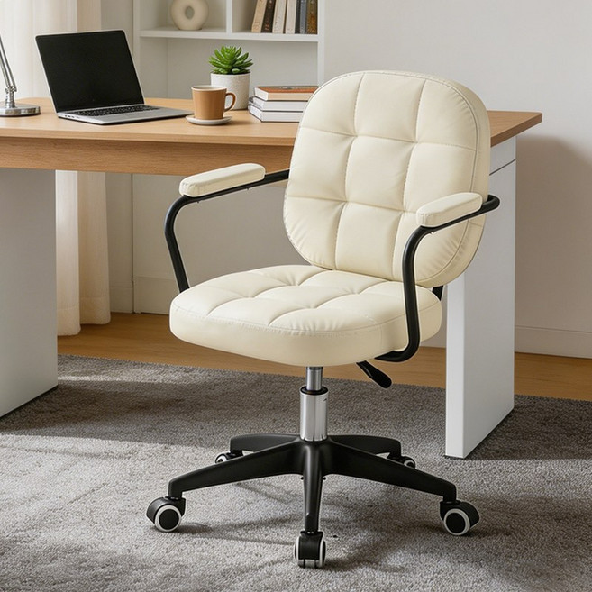 컴퓨터 의자 PU 가죽 회전 의자 높이조절 편한 사무용 학생 책상의자 인테리어 디자인 의자 추천, 베이지