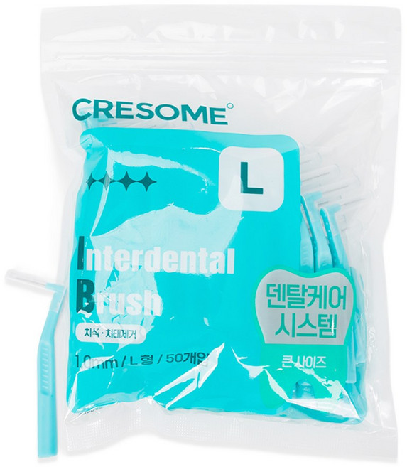 크리썸 휴대용 치간칫솔 대용량 치석제거 L타입, 1세트, 50개입, 1mm