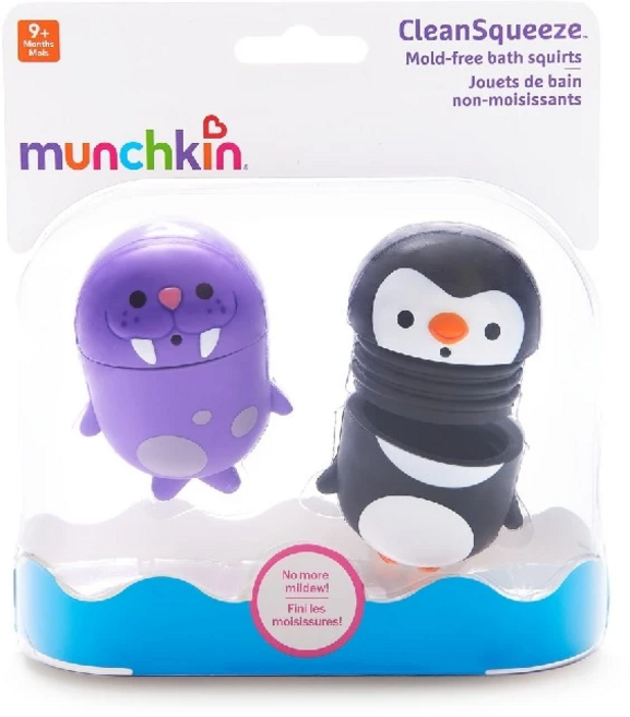 Munchkin CleanSqueeze 模具-free 沐浴噴水玩具, 企鵝/海象, 1套