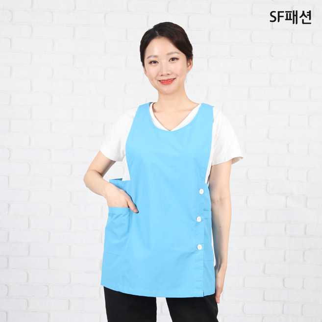 얇은 옆주머니 원피스 앞치마 유니폼 요양원 요양병원 시장 단체