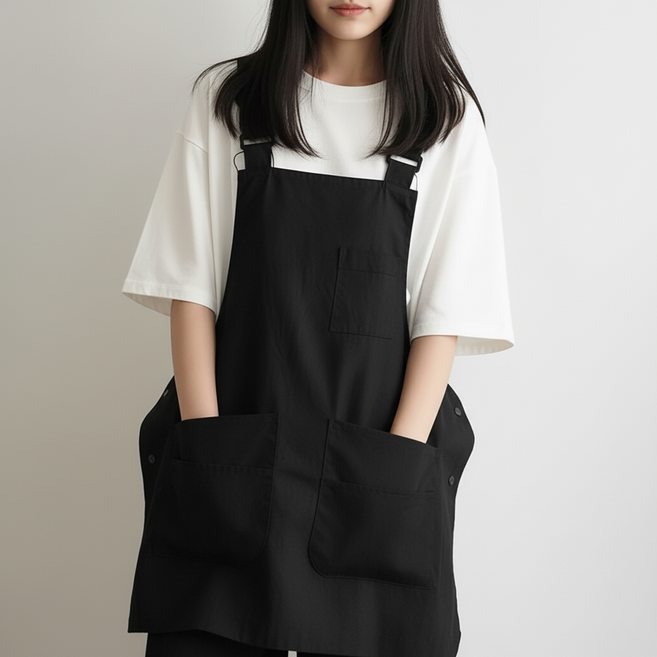 하루시 오버핏 생활방수 크기조절 초경량 앞치마, 블랙, 1개