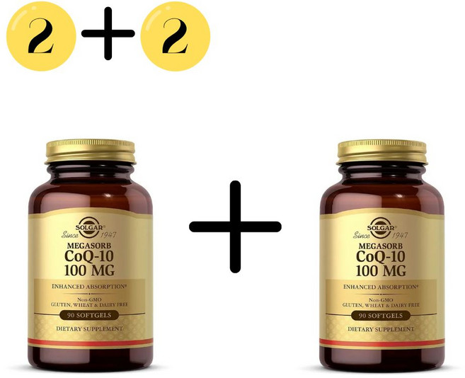 2+2 솔가 코큐텐 100mg 90캡슐 유비퀴논 카네카 코엔자임 비건 글루텐프리 논GMO, 4개, 90정