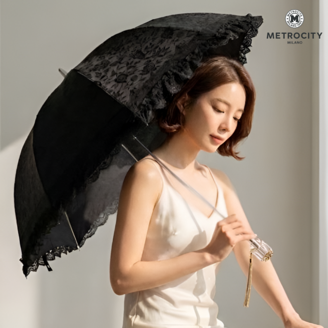 메트로시티 양산 우양산 자외선차단 여성 레이스 프릴 uv차단 경량 뽀시모파우치
