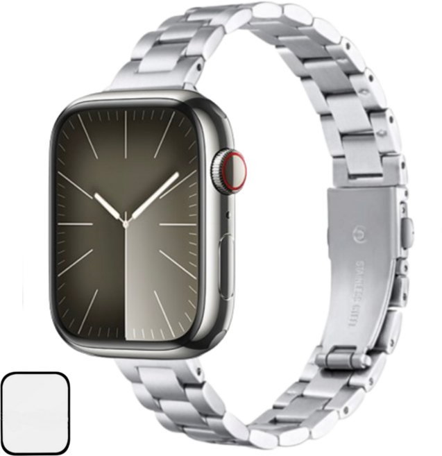 NUBASE 애플워치 호환 리미티드 슬림 모던 메탈 스트랩 줄 조절기 포함, 실버, 1개