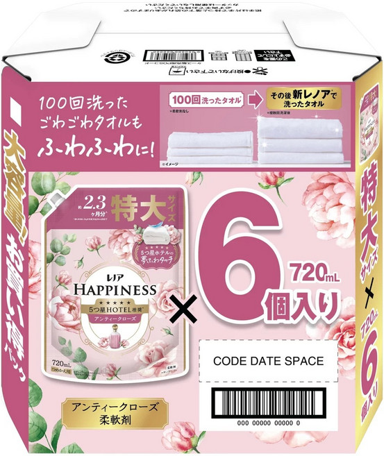 레노아 유연제 해피니스 앤틱로즈 리필 1620mL 호텔의향기, 720ml, 6개