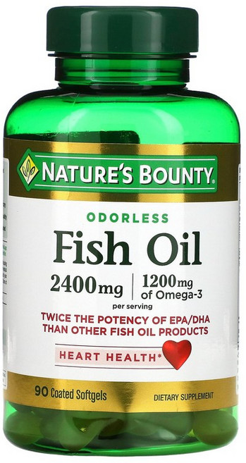 Nature's Bounty 무향 피쉬 오일 코팅 소프트젤 90정(소프트젤 1정당 1 200mg) Bounty (네이처스 바운티), 1개, 90정