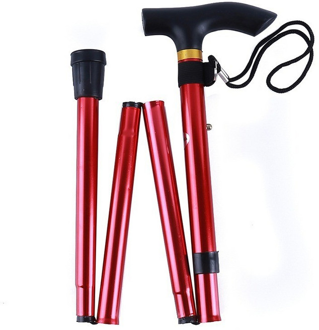 鋁合金五節可折疊登山杖 伸縮爬山健走手杖, 紅色, 1個