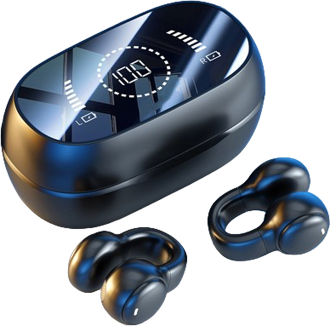 SMABAT 공기 전도 블루투스 이어폰 이어클립형 블루투스 이어폰 LED 디스플레이 오픈형 블루투스 이어폰, 블랙