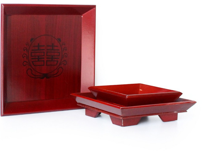 국산 전통 옻칠 사각 쟁반 ( 다도상 다과상 소반 원목 미니 찻상 나무 트레이 교자상 한국기념품 외국인선물 전통공예품 ), 중형 24cm