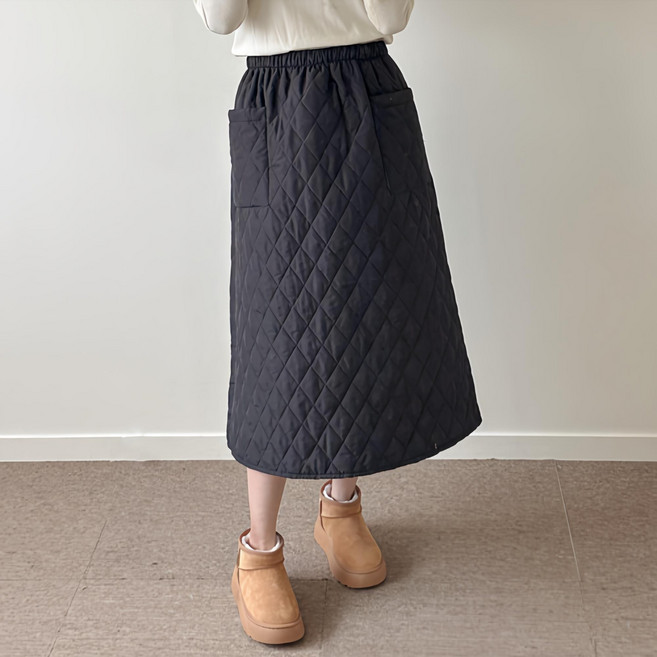 클리티아 보온 생활방수 다이아 누빔 패딩 외출 마실 치마 롱스커트