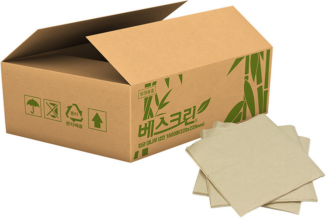 베스크린 항균 대나무 칵테일 식당 카페 냅킨, 1800매, 1박스, 갈색지