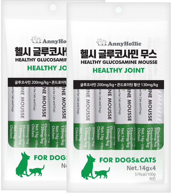 애니홀릭 반려동물 헬시 글루코사민 무스 영양제, 4회분, 뼈/관절강화, 2개