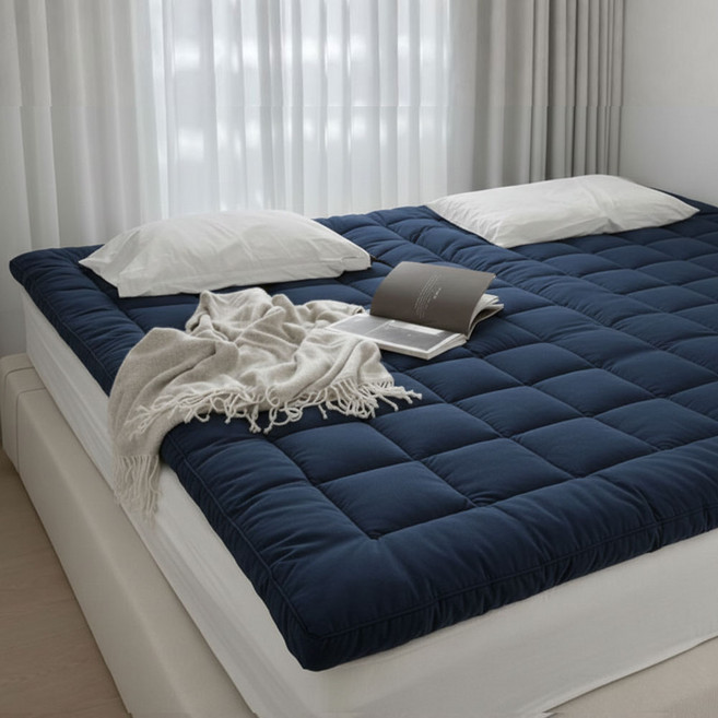 누잠 스프링 토퍼 매트리스 | 특허 기술 | 허리가 편한 푹신함과 지지감 밸런스, 네이비