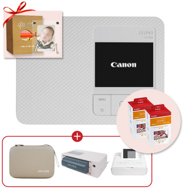 캐논 셀피 CP1500 화이트+RP-108 2개+필름+아이리버 케이스+휴대용 배터리패키지, 화이트+IR세트+RP-108 2개+필름+아크릴액자+앨범