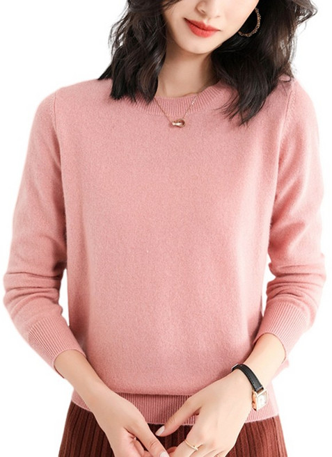 여성용 베이직 라운드넥 니트 긴팔티 부드러운 간절기 데일리룩 티셔츠 Knitted T-shirt D8378