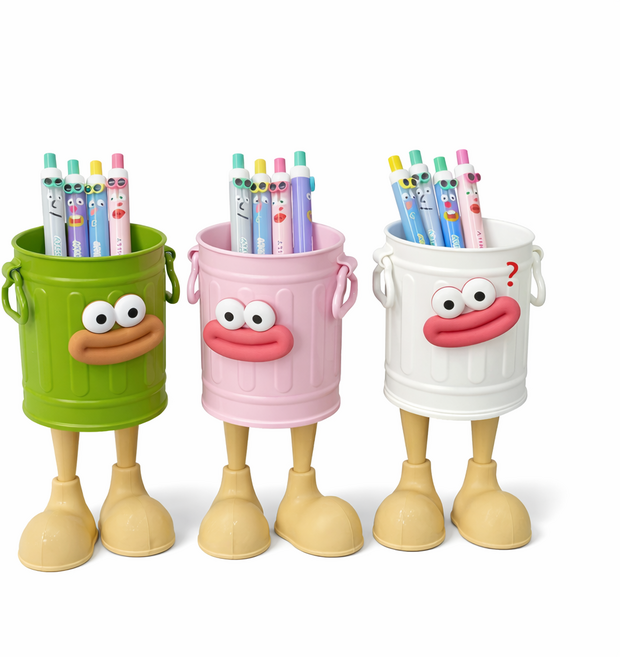 더하임 발달린 캐릭터 펜꽂이 연필꽂이 데스크 정리함, 1개, 화이트